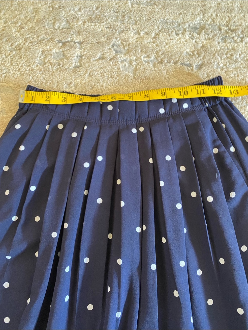 J Crew Navy Polka Dot Swiss Dot Pleated Midi Skirt Lined: 2 - Picture 3 of 8